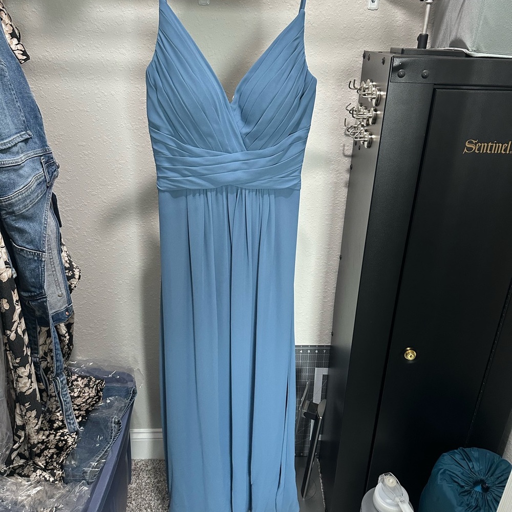 Steel blue bridesmaid dress